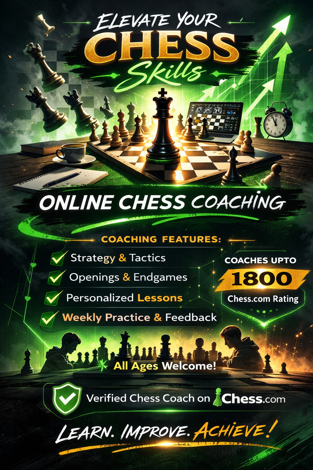 Online lesson package coaching upto 1800 chess.com